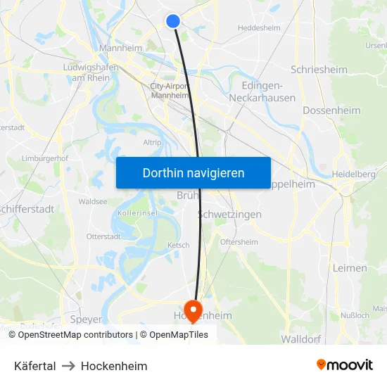 Käfertal to Hockenheim map