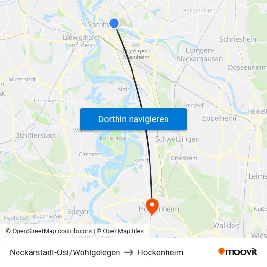 Neckarstadt-Ost/Wohlgelegen to Hockenheim map
