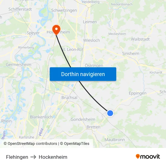Flehingen to Hockenheim map