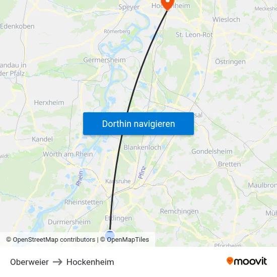 Oberweier to Hockenheim map