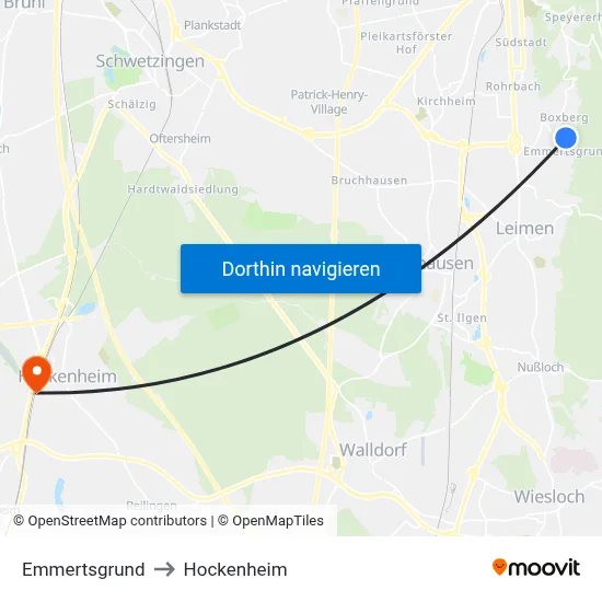 Emmertsgrund to Hockenheim map
