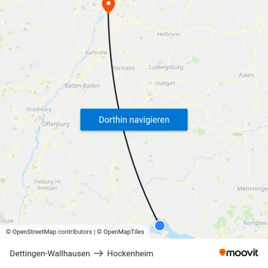 Dettingen-Wallhausen to Hockenheim map