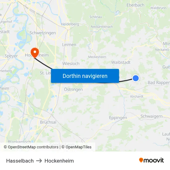 Hasselbach to Hockenheim map