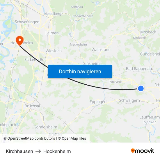 Kirchhausen to Hockenheim map
