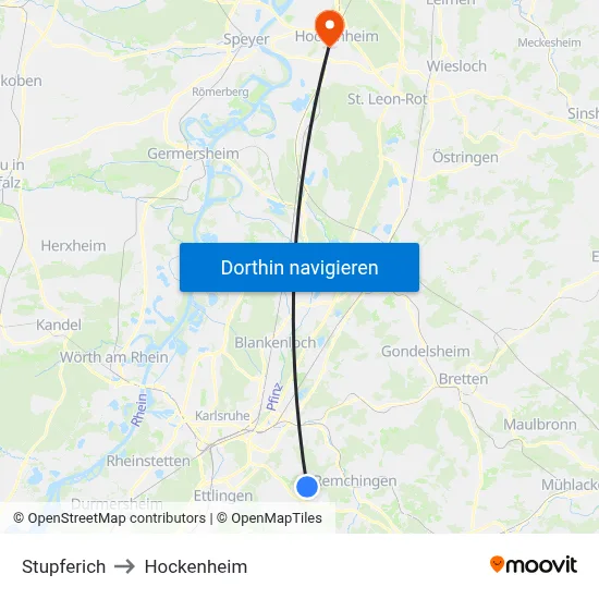 Stupferich to Hockenheim map