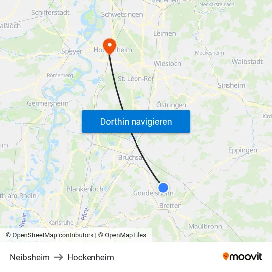 Neibsheim to Hockenheim map