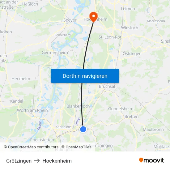 Grötzingen to Hockenheim map
