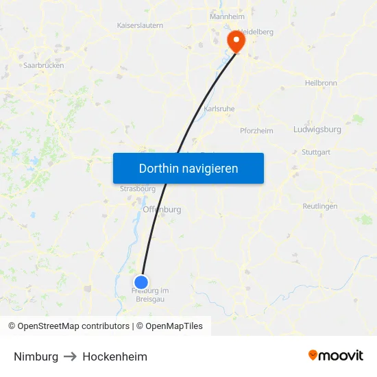 Nimburg to Hockenheim map