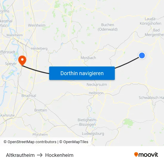 Altkrautheim to Hockenheim map