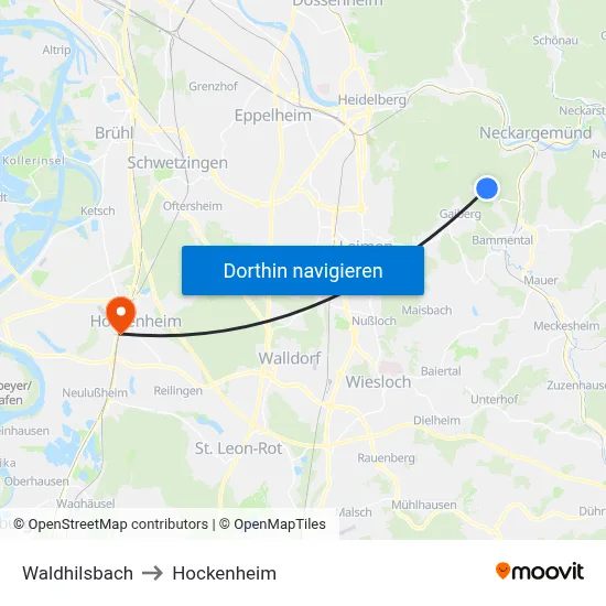 Waldhilsbach to Hockenheim map