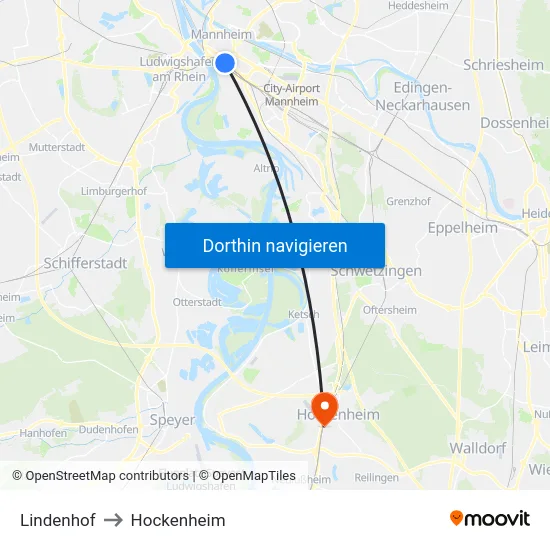 Lindenhof to Hockenheim map