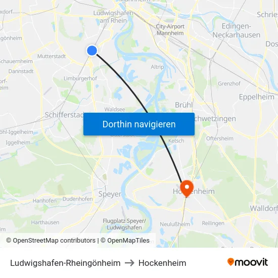 Ludwigshafen-Rheingönheim to Hockenheim map