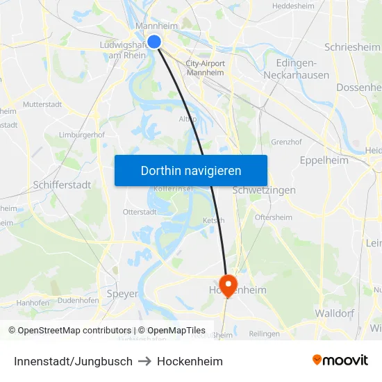 Innenstadt/Jungbusch to Hockenheim map