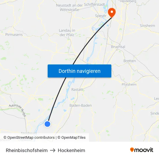 Rheinbischofsheim to Hockenheim map