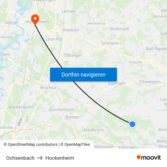 Ochsenbach to Hockenheim map