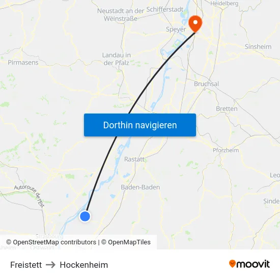 Freistett to Hockenheim map