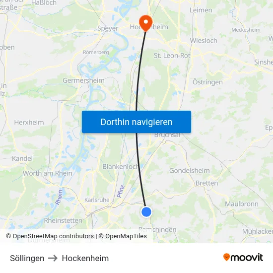 Söllingen to Hockenheim map
