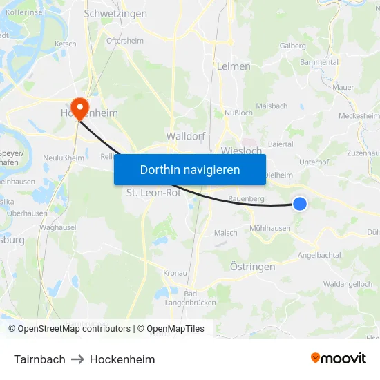 Tairnbach to Hockenheim map