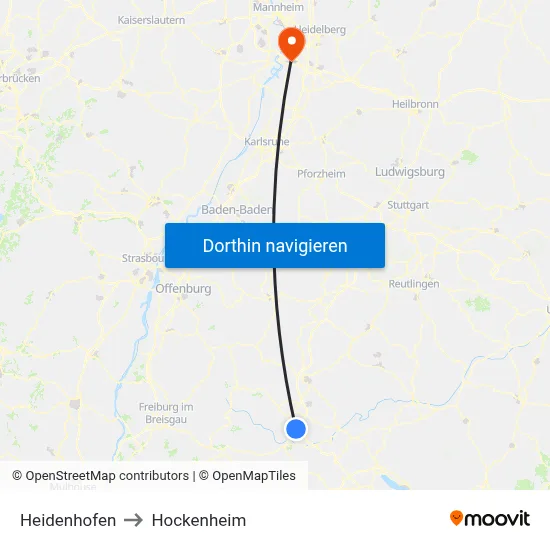 Heidenhofen to Hockenheim map