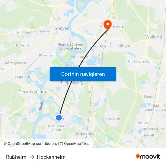 Rußheim to Hockenheim map