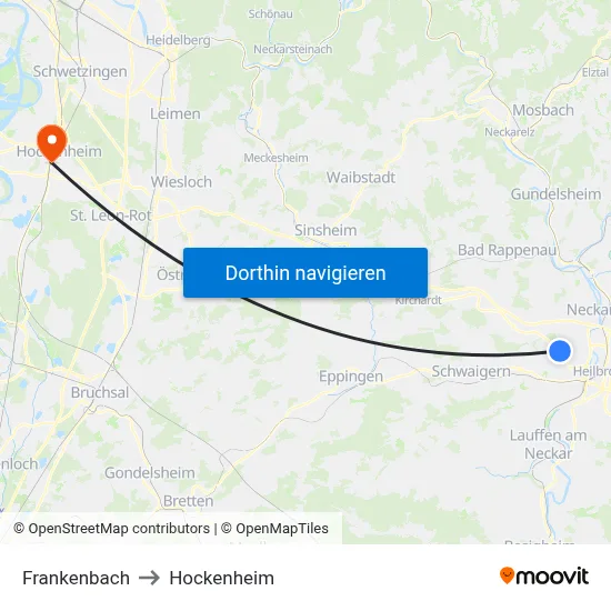 Frankenbach to Hockenheim map