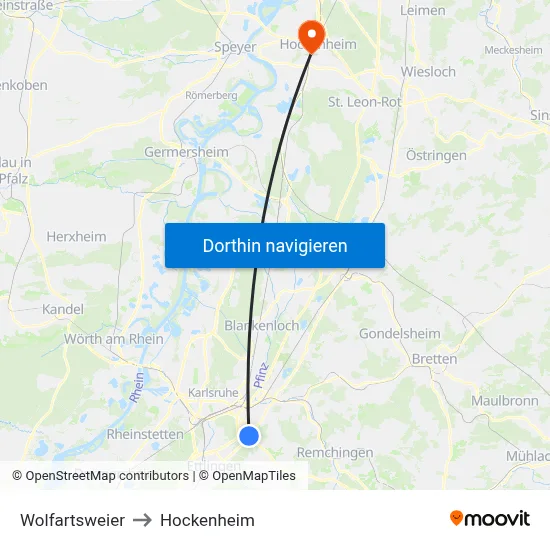 Wolfartsweier to Hockenheim map