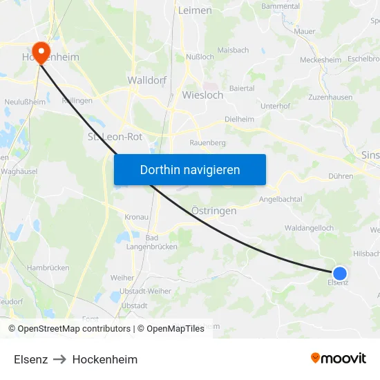 Elsenz to Hockenheim map