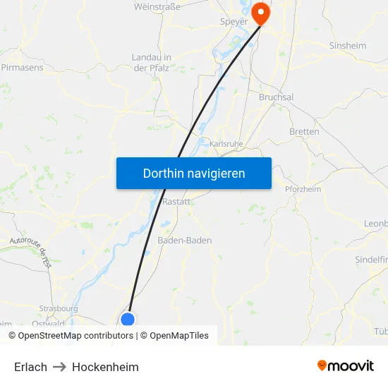 Erlach to Hockenheim map