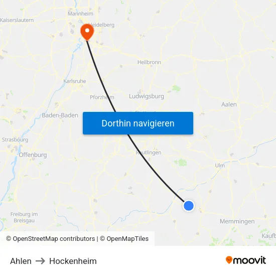 Ahlen to Hockenheim map