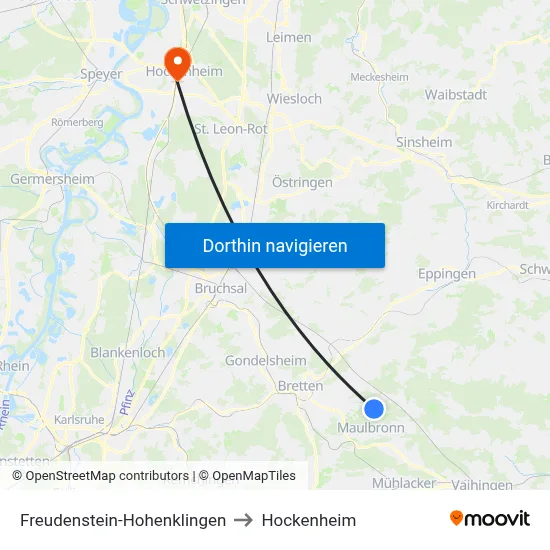 Freudenstein-Hohenklingen to Hockenheim map