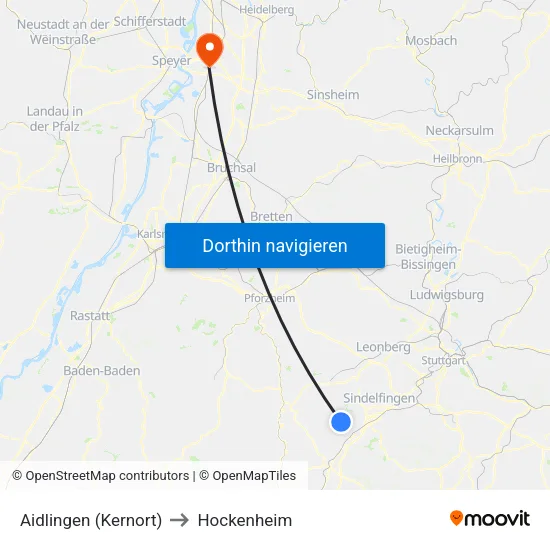 Aidlingen (Kernort) to Hockenheim map