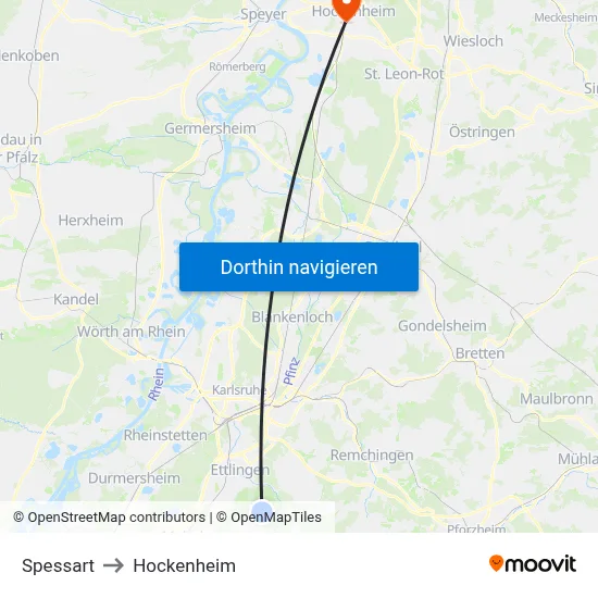 Spessart to Hockenheim map