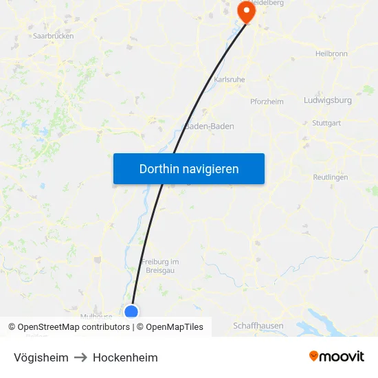 Vögisheim to Hockenheim map
