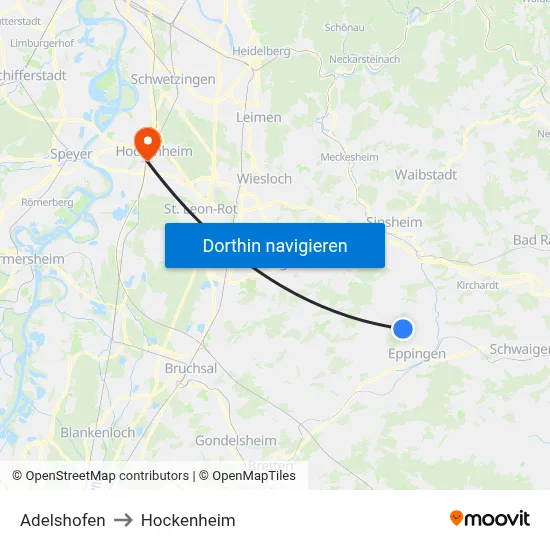 Adelshofen to Hockenheim map