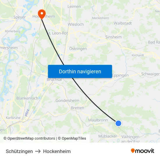 Schützingen to Hockenheim map
