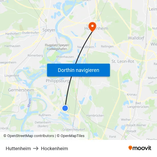 Huttenheim to Hockenheim map
