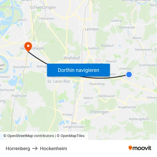 Horrenberg to Hockenheim map