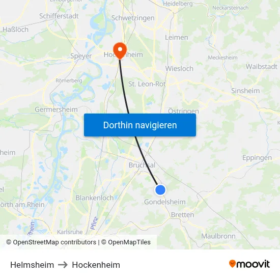 Helmsheim to Hockenheim map