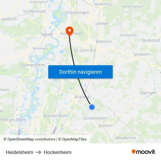 Heidelsheim to Hockenheim map