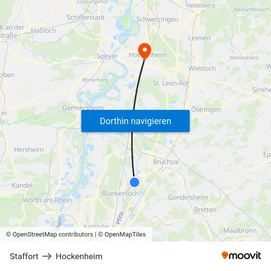 Staffort to Hockenheim map