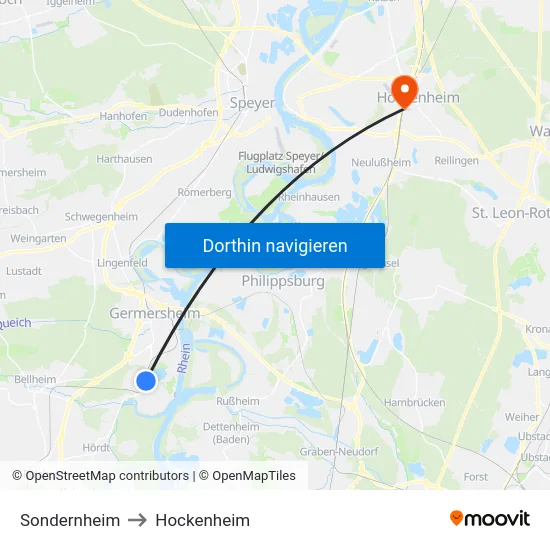 Sondernheim to Hockenheim map