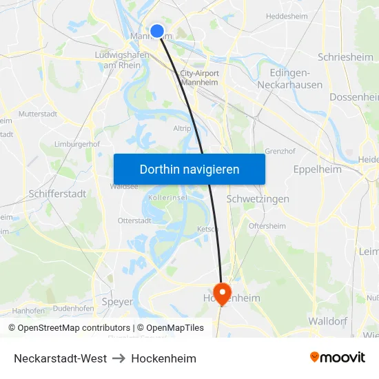 Neckarstadt-West to Hockenheim map