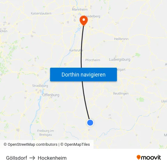 Göllsdorf to Hockenheim map