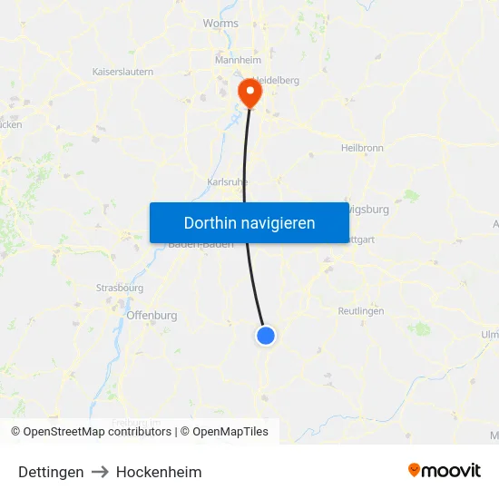 Dettingen to Hockenheim map