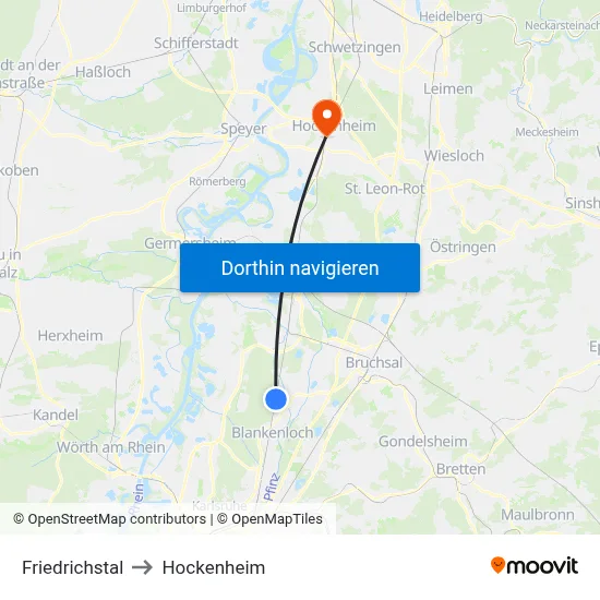 Friedrichstal to Hockenheim map