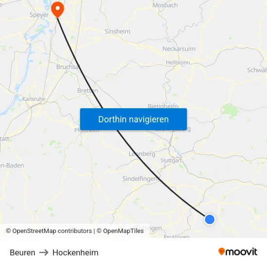 Beuren to Hockenheim map