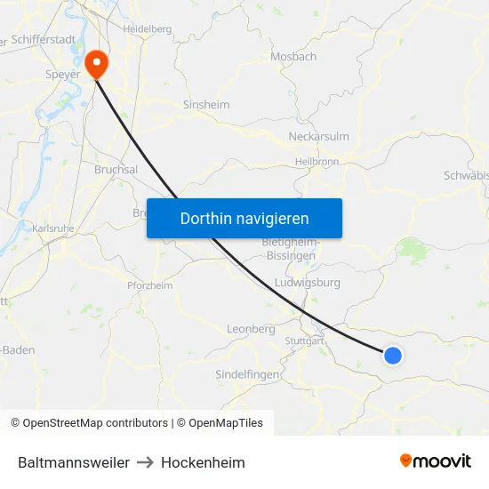 Baltmannsweiler to Hockenheim map