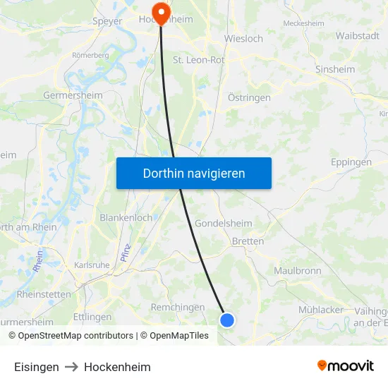 Eisingen to Hockenheim map