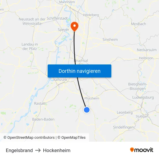 Engelsbrand to Hockenheim map