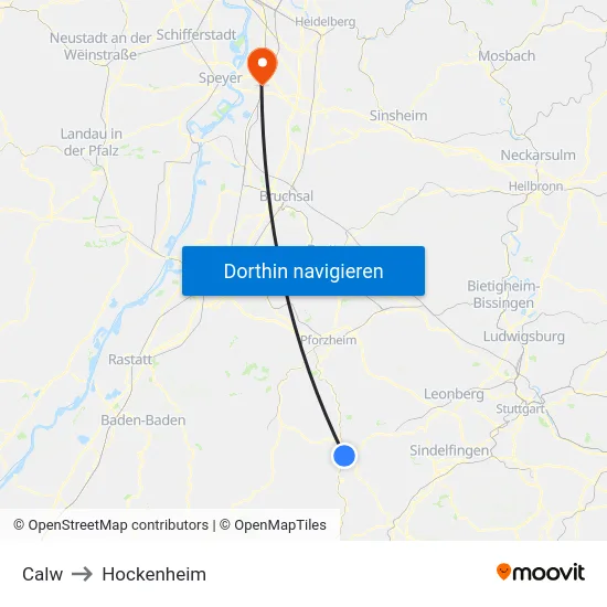 Calw to Hockenheim map